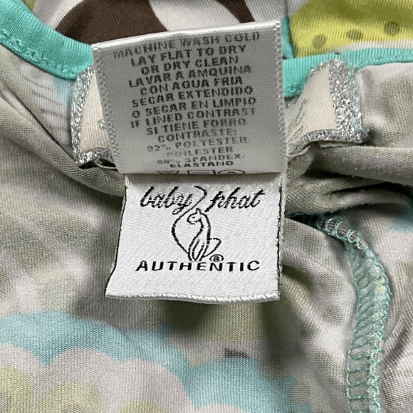 Baby Phat Halter Dress L Boho Floral Print Aqua Brown Asymmetrical Hem Y2K Retro - Picture 9 of 14